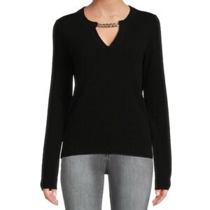 NWT Bruno Magli Chain Trim Cashmere Sweater in Black